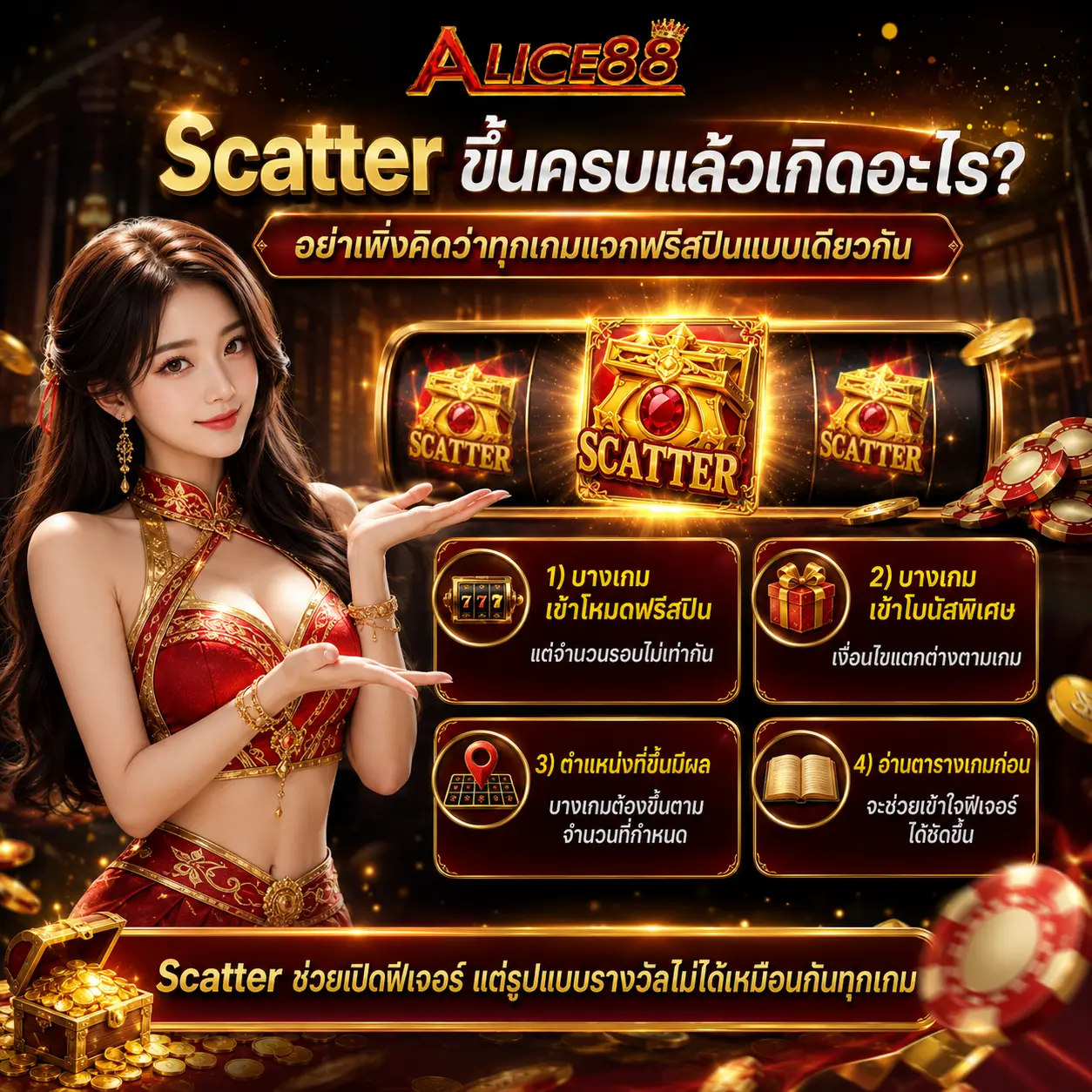 Scatter ขึ้นครบแล้วเกิดอะไร? อย่าเพิ่งคิดว่าทุกเกมแจกฟรีสปินแบบเดียวกัน